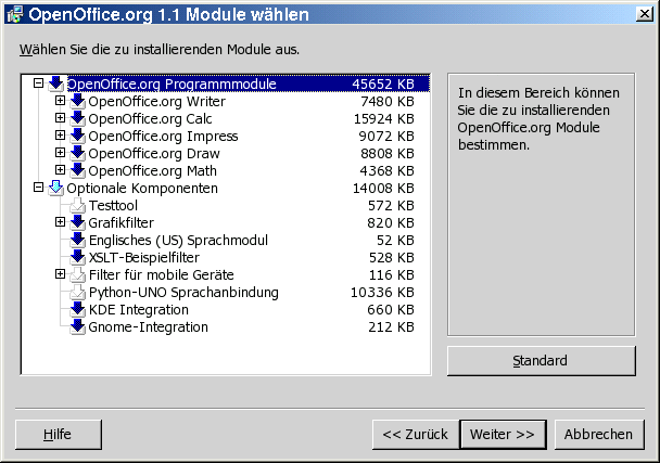 Dialog Modul w&auml;hlen